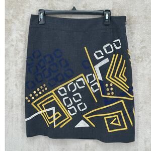 DKNY‎ Skirt Womens 8 Gray Wool Stretch Straight Artsy Embroidered Wacky Office